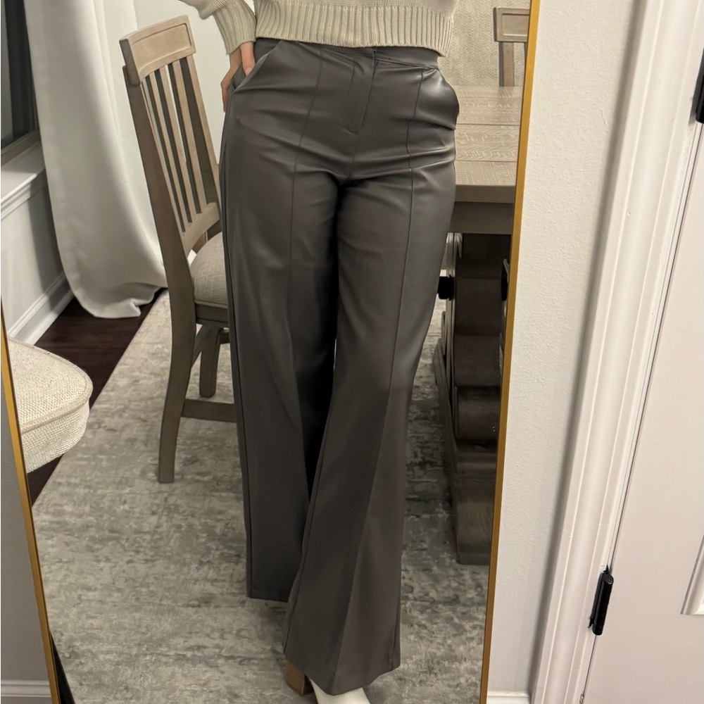 Faux Leather Gray Women's Woman’s Work Dress Pants - Picture 4 of 13
